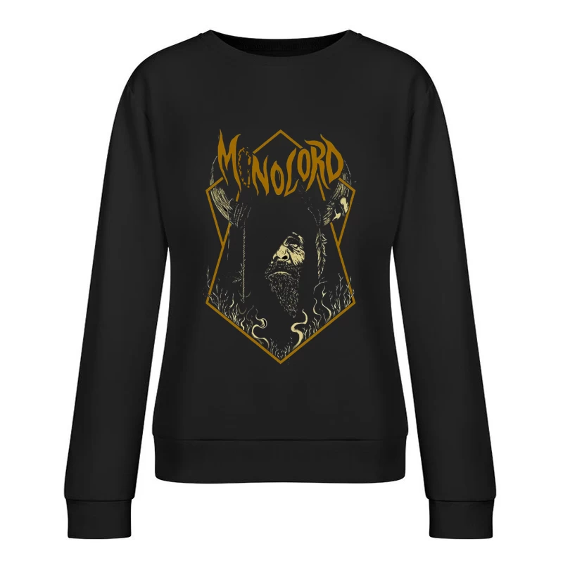 Minimalist Gold Gothic Logo with Bearded Figure Design Female Pullover Sweatshirt