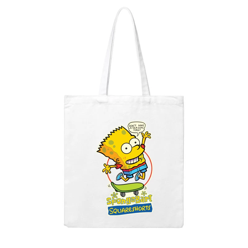 SpongeBart Squareshorts Skateboarding Character Cotton Tote Bag