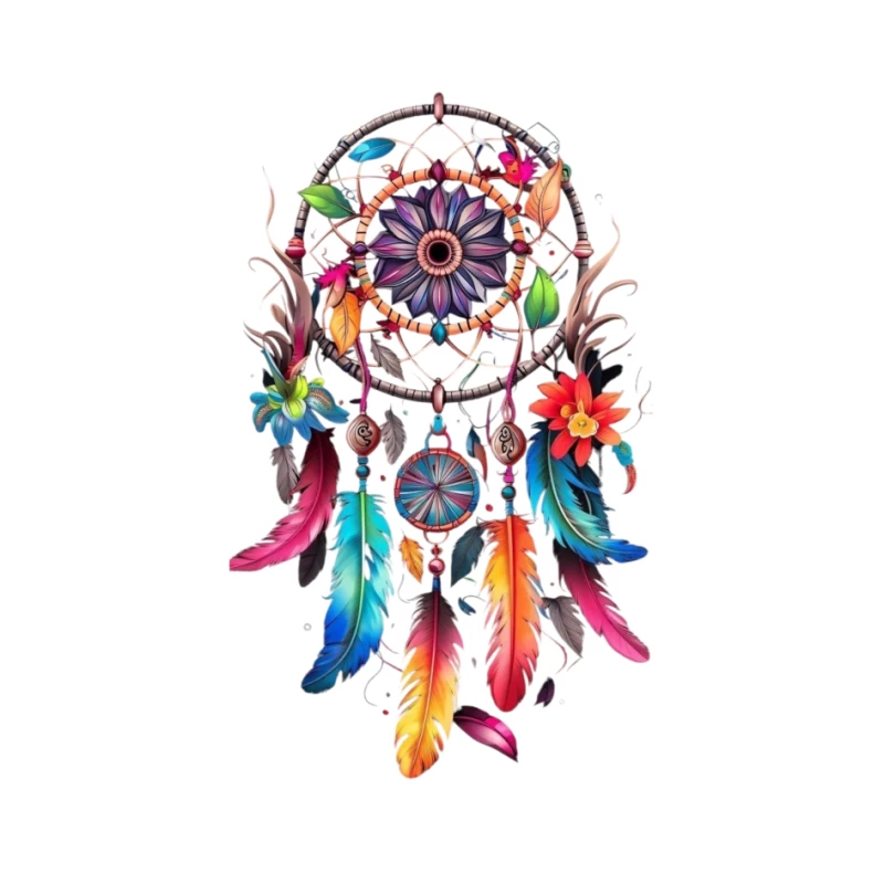 Colorful Dreamcatcher with Feathers and Flowers Pin