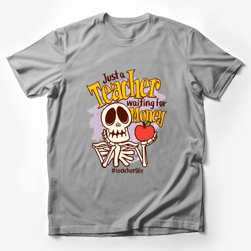 Lehrer-Skelett mit Apfel wartet auf Gehalt Herren T-Shirt