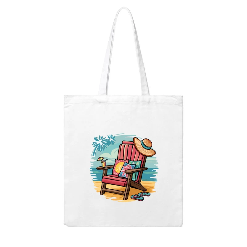 Relaxing Beach Chair Setup with Summer Accessories Cotton Tote Bag