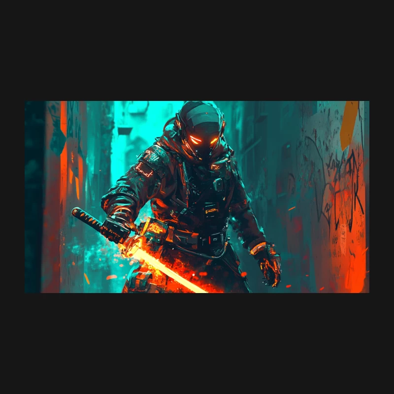 Cyberpunk Astronaut Wielding Neon Lightsaber in Dystopian Future Desk Mat