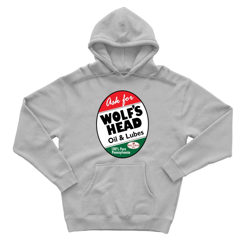 Vintage Wolf's Head Pennsylvania Motor Oil and Lubricants Advertisement Sign Male Pullover Hoodie