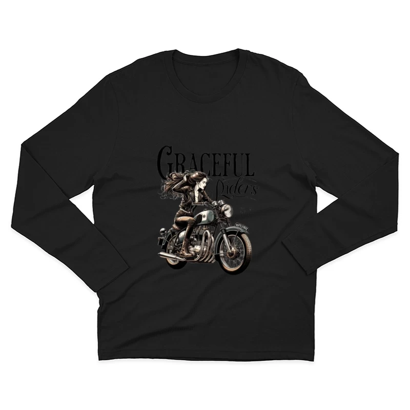 Graceful Riders: Vintage Motorcycle Art with Female Motorcyclist Male Long Sleeve T-Shirt