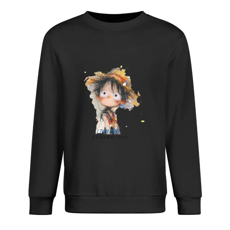 Illustration d'un personnage de dessin animé avec un chapeau de paille Homme Sweat-shirt à enfiler