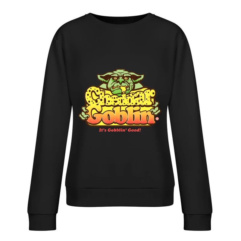 Retro Goblin Character Food Logo with Yellow Typography Female Pullover Sweatshirt