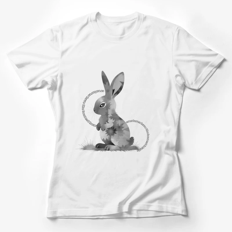 Grayscale Digital Art Illustration of a Sitting Rabbit Female T-Shirt