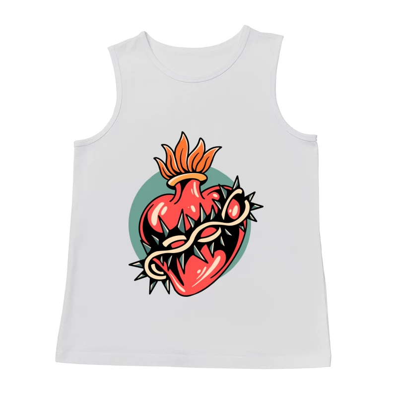 Illustration of a Heart with Thorns and Flame Male Tank Top