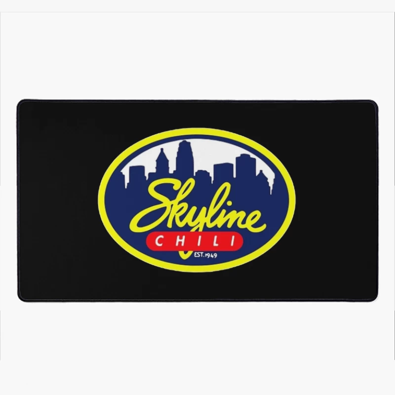 Skyline Chili Restaurant Brand Logo with Cincinnati Cityscape Desk Mat