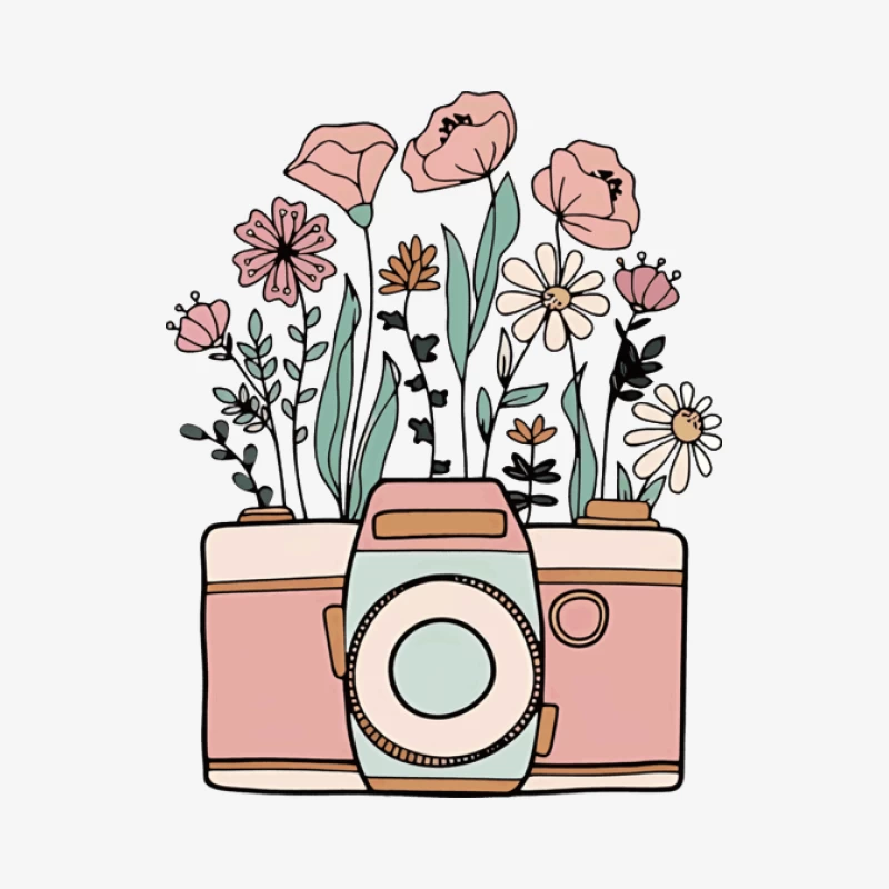 Kamera mit Blumenillustration Damen Langarm T-Shirt