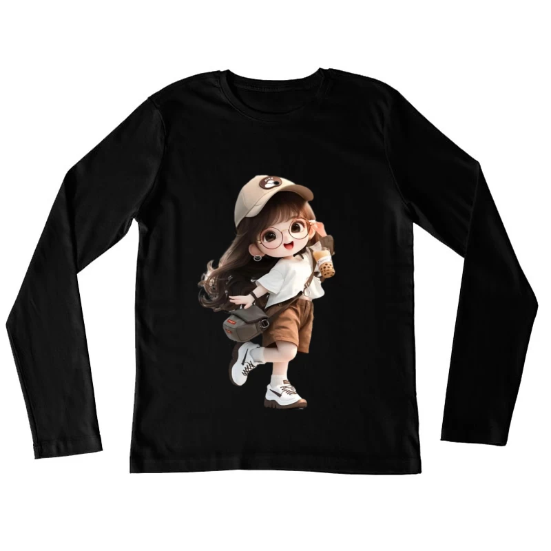 Süßes Mädchen mit Blase Tee Damen Langarm T-Shirt