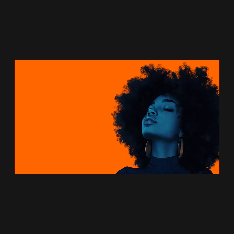 Artistic Blue-Tinted Portrait of Woman with Afro and Gold Earrings Desk Mat
