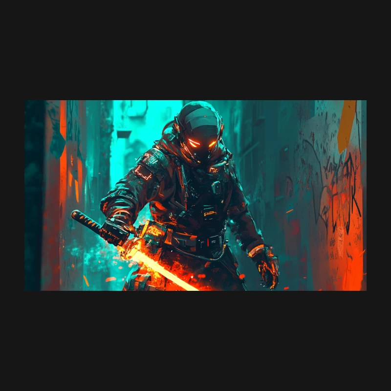 Cyberpunk Astronaut Warrior with Glowing Lightsaber in Neon Cityscape Desk Mat
