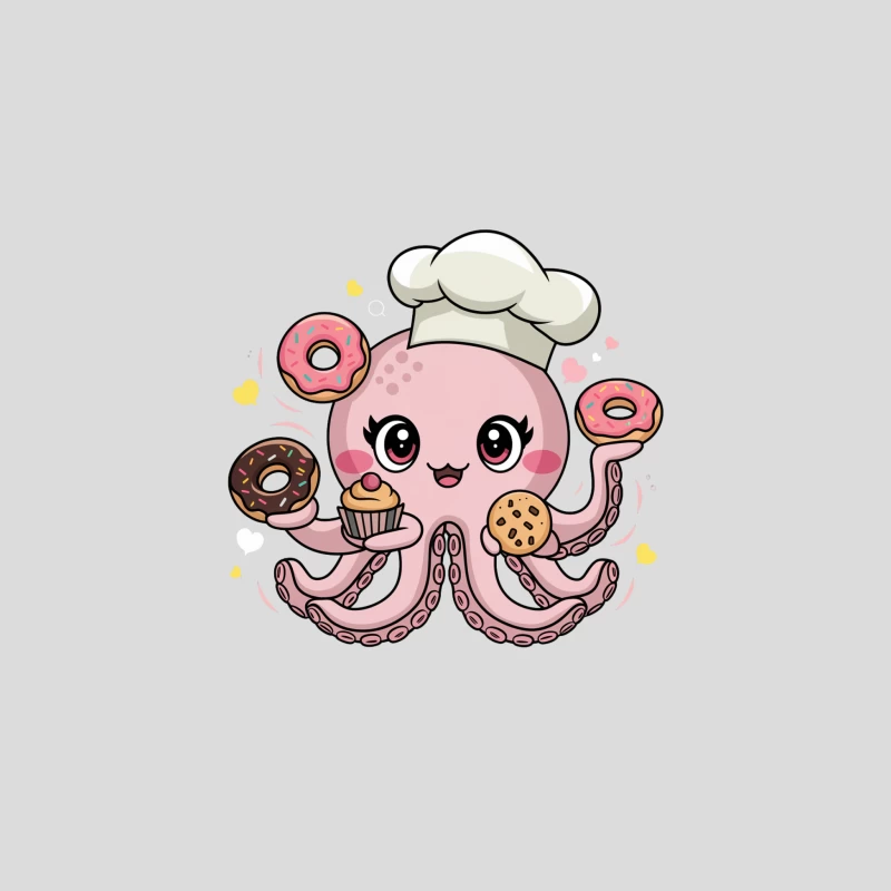 Cute Cartoon Octopus Chef with Sweet Treats Baseball Cap