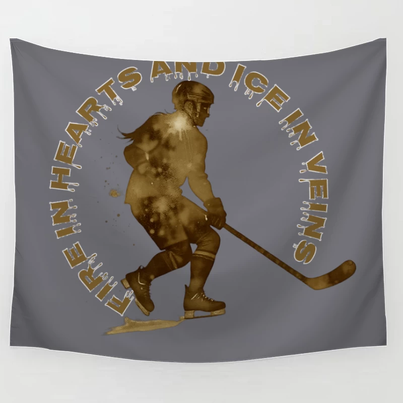 Fire in Hearts and Ice in Veins - Vintage Hockey Player Silhouette Tapestry