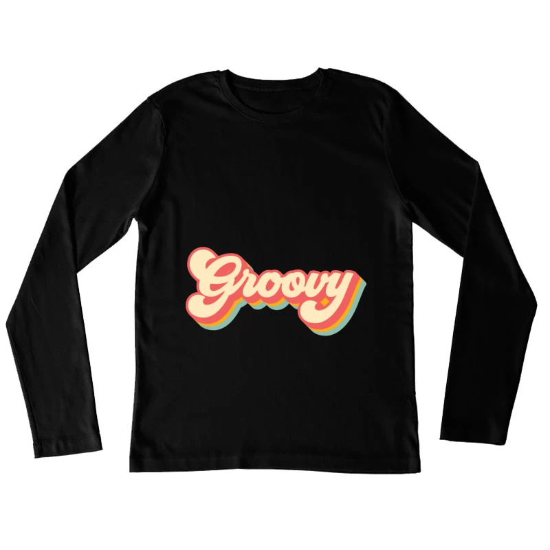 Retro Groovy Schriftzug Damen Langarm T-Shirt