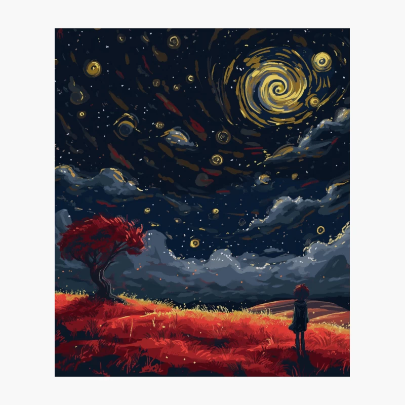 Starry Night Little Prince Painting - Colorful Van Gogh Style Little Prince Art Cotton Tote Bag