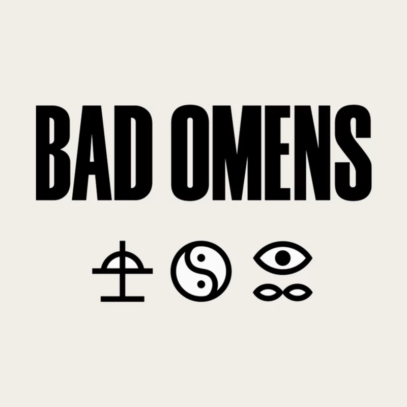 Bad Omens Band Logo with Mystical Symbols in Black and White Bucket Hat