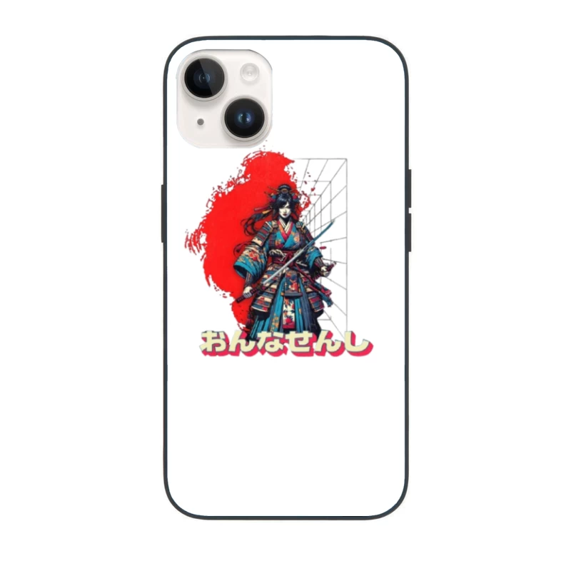 Warrior in Traditional Japanese Kimono with Katana Against Red Sun iPhone Case