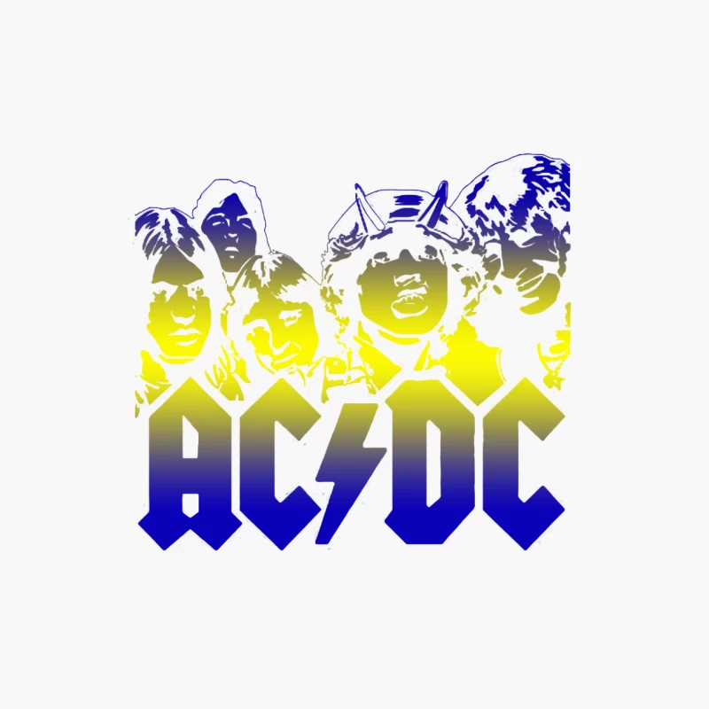 AC/DC Rock Band Logo with Silhouettes in Blue and Yellow Gradient Cotton Tote Bag
