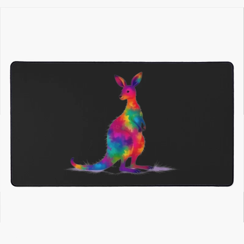 Rainbow Watercolor Kangaroo Art Desk Mat