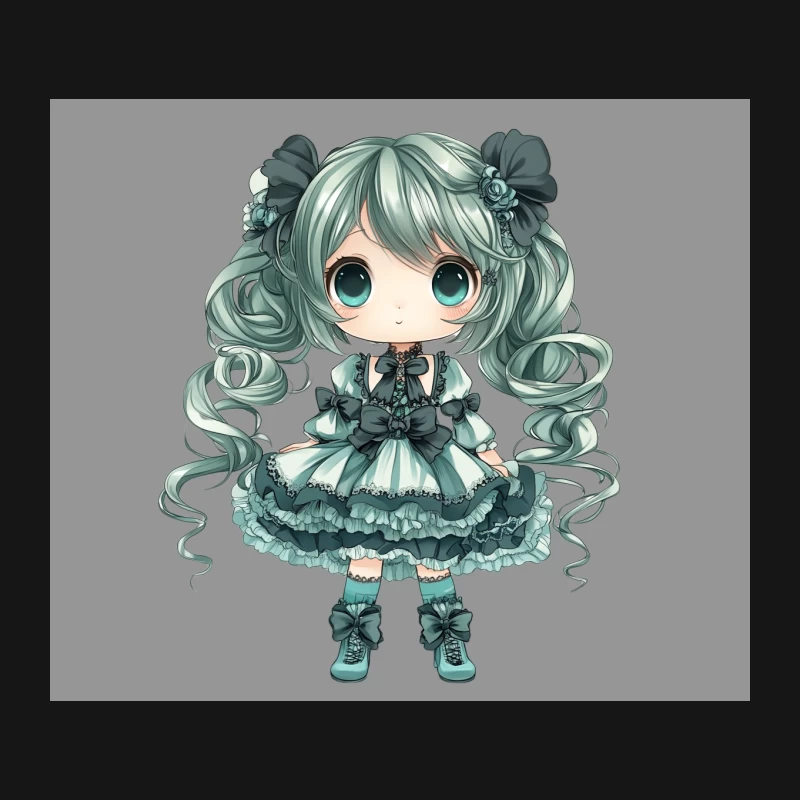 Cute Chibi Girl in Green Gothic Lolita Dress with Twin Tails Mouse Pad