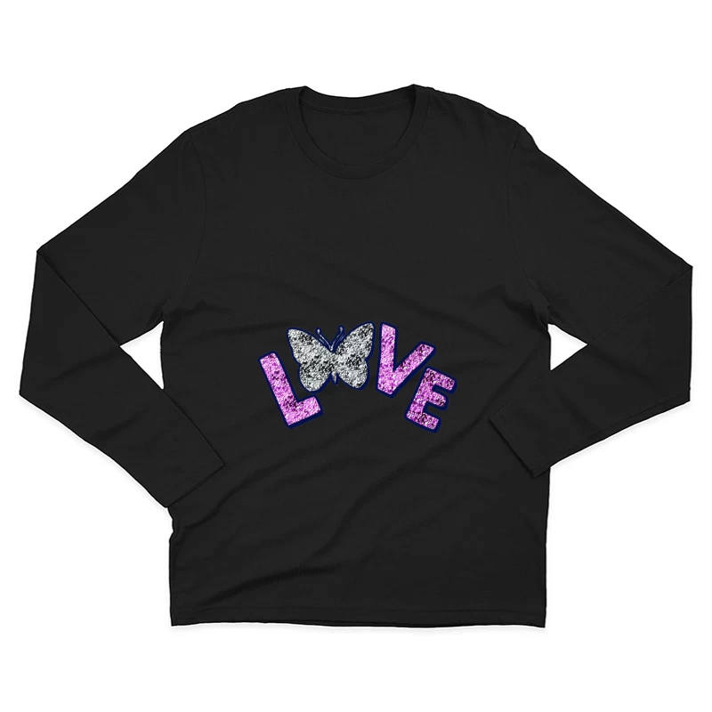 Glitzernder Schmetterlings-Love Schriftzug Herren Langarm T-Shirt