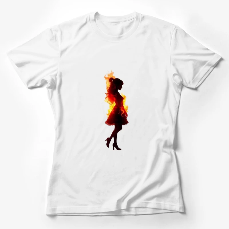 Fiery Female Silhouette in Elegant Dress Female T-Shirt