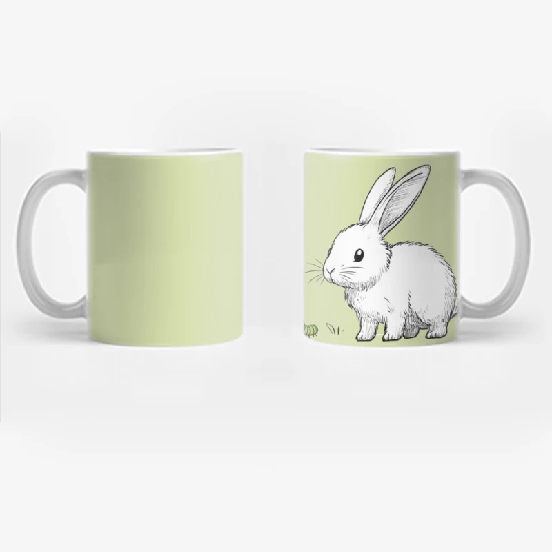 Cute Bunny Meeting Caterpillar Sketch Illustration Coffee Mug