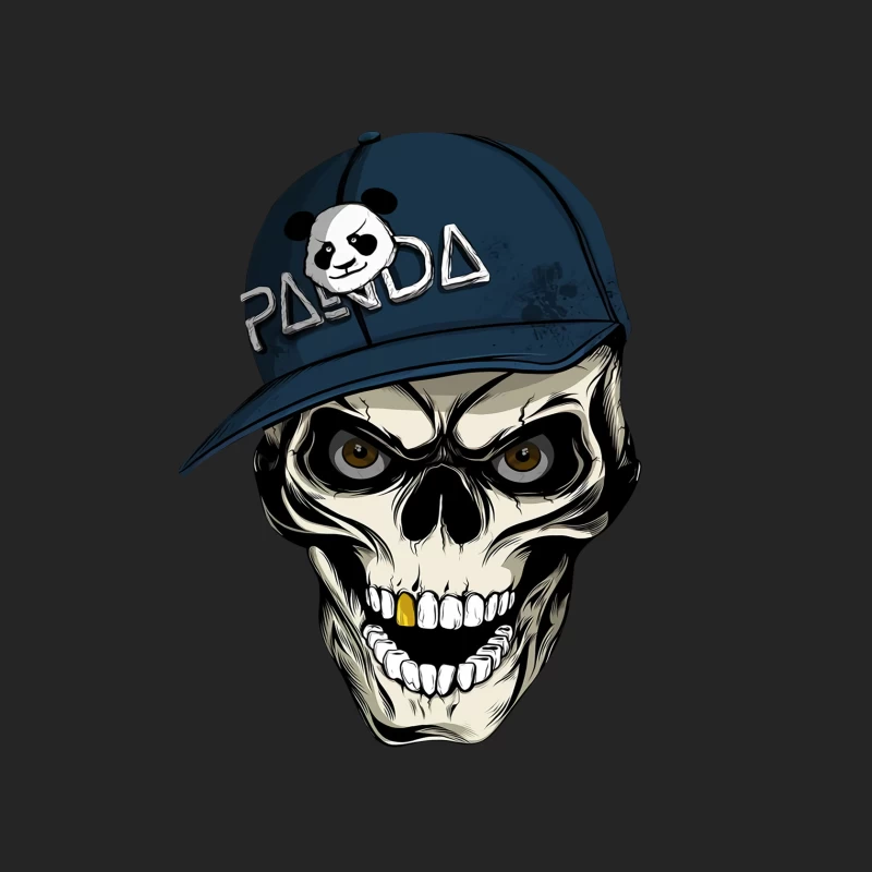 Skull with Panda Cap Graphic Illustration Male Pullover Sweatshirt