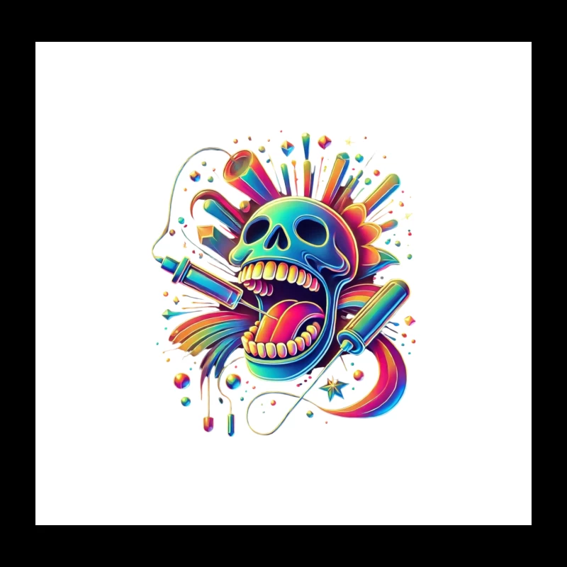 Psychedelic Rainbow Skull Pop Art Design Throw Pillow