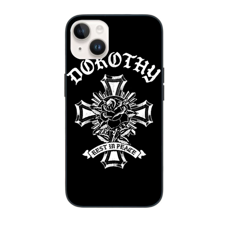 Gothic Memorial Cross with Rose and "Rest in Peace" Inscription iPhone Case