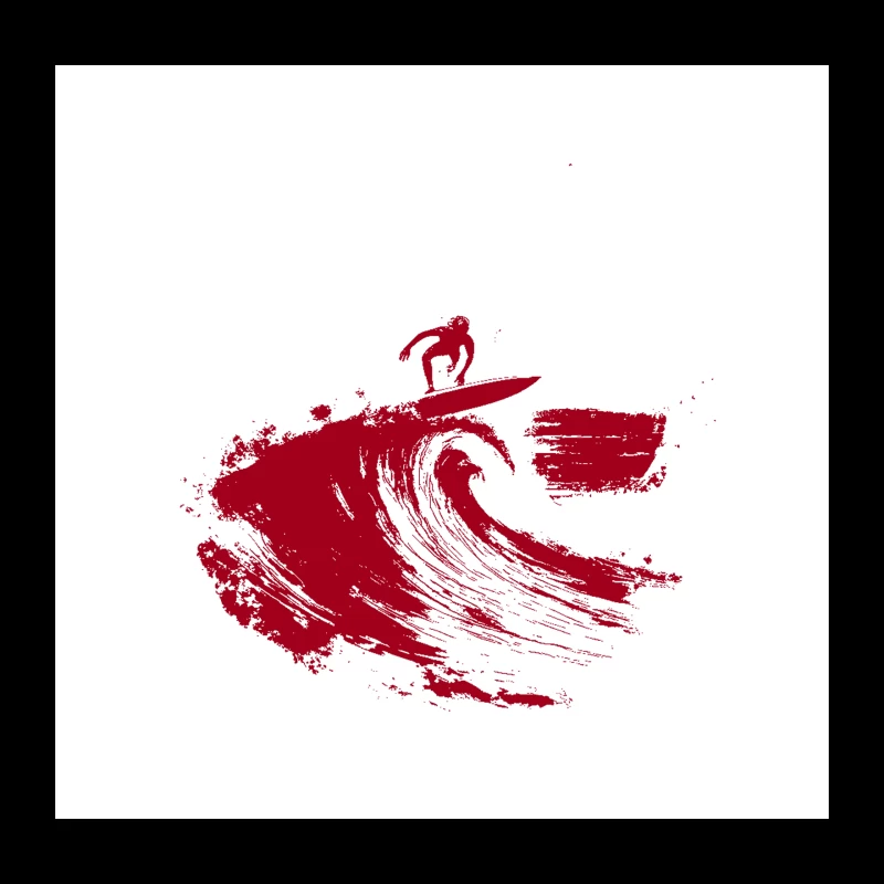 Red Minimalist Surfer Riding Ocean Wave Throw Pillow