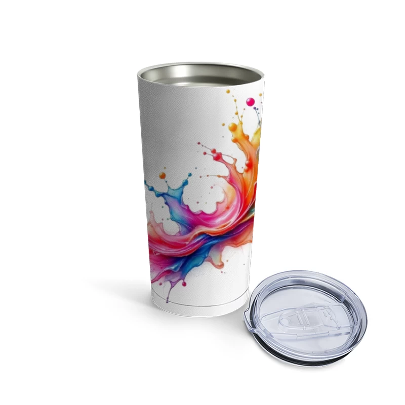 Vibrant Rainbow Watercolor Splash Abstract Travel Mug