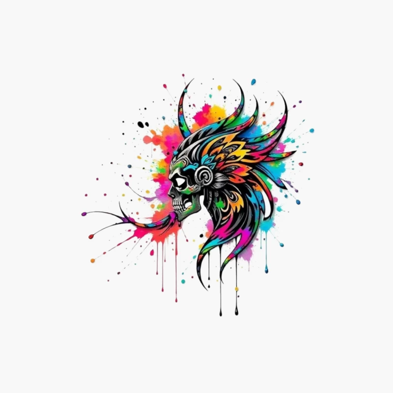 Colorful Tribal Skull Art Cotton Tote Bag