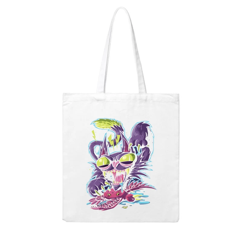 Angry Cartoon Cat Illustration Cotton Tote Bag