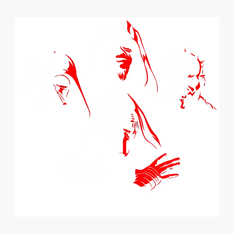 Minimalist Red Silhouettes: Abstract Facial and Hand Art Throw Pillow