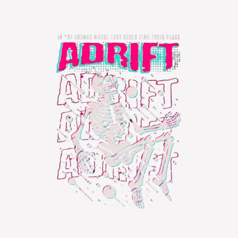 Adrift Skeletal Typography Design in Retro Punk Style Male T-Shirt