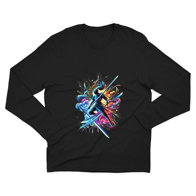 Vibrant Samurai Warrior in Dynamic Motion Male Long Sleeve T-Shirt