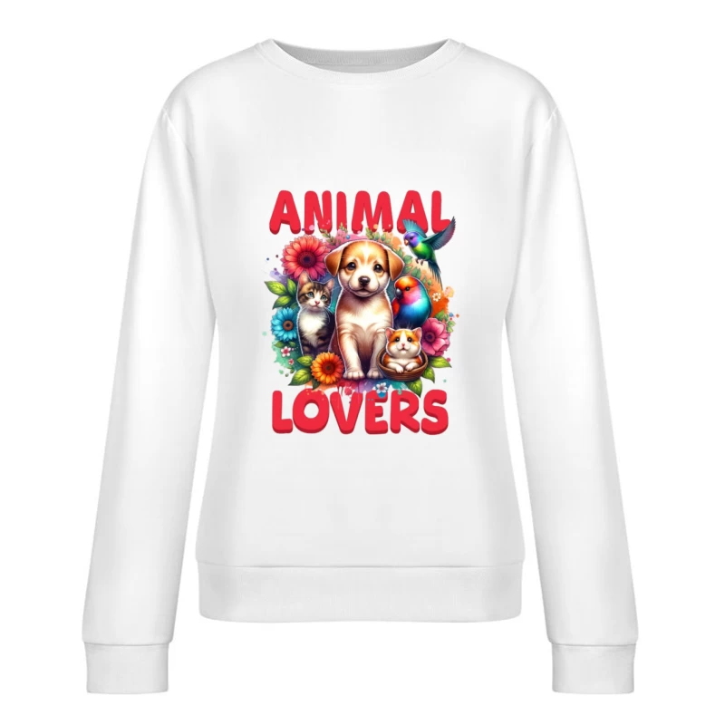 Amoureux des animaux avec chien, chat et fleurs Femme Sweat-shirt à enfiler