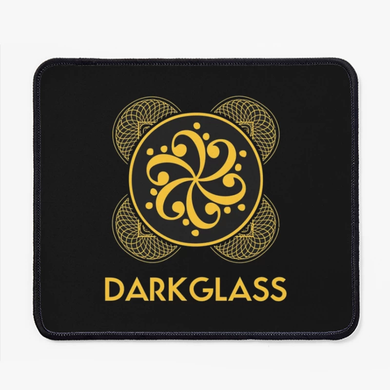 Black and Gold Ornamental Spiral Logo with Darkglass Text Mouse Pad