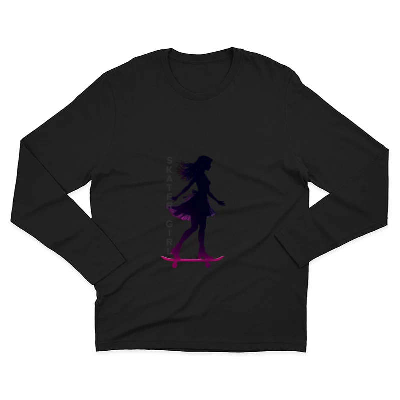 Stylish Skater Girl Silhouette in Pink and Black Male Long Sleeve T-Shirt