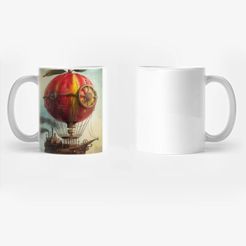 Steampunk Apple Airship: A Surreal Fantasy Illustration Coffee Mug