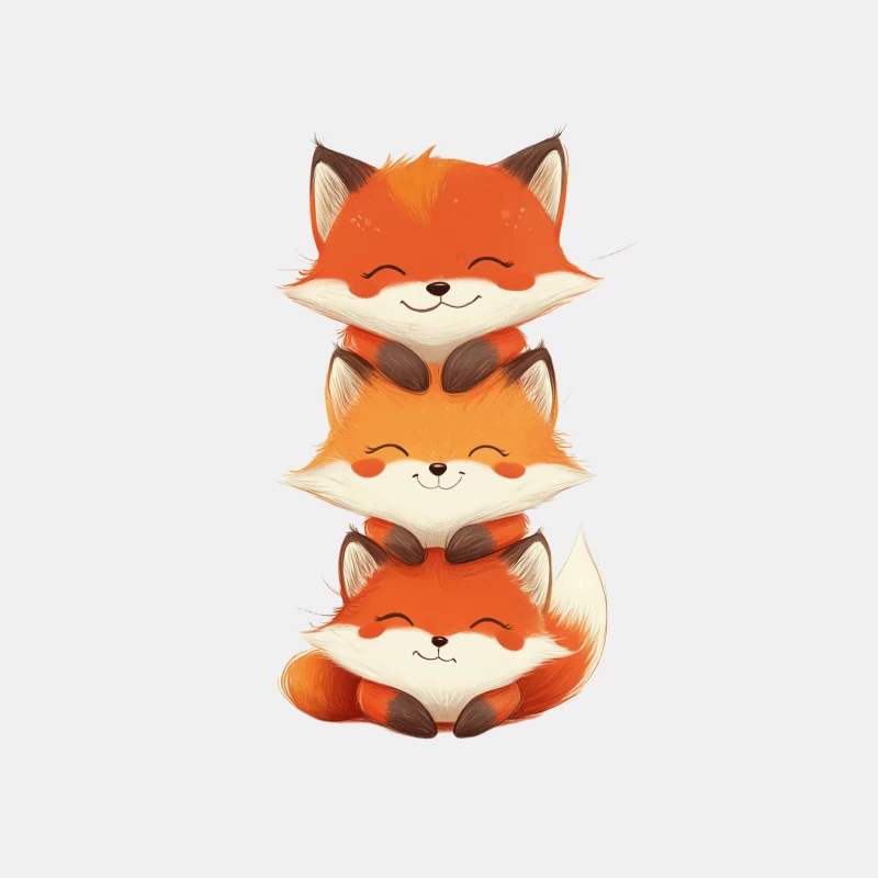 Adorable Stacked Cartoon Foxes Illustration Male Tank Top