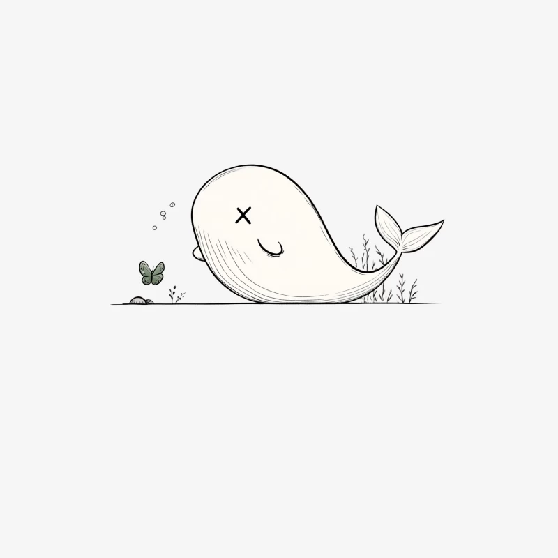 Cute Sleeping Whale with Butterfly Minimalist Illustration Female Pullover Sweatshirt