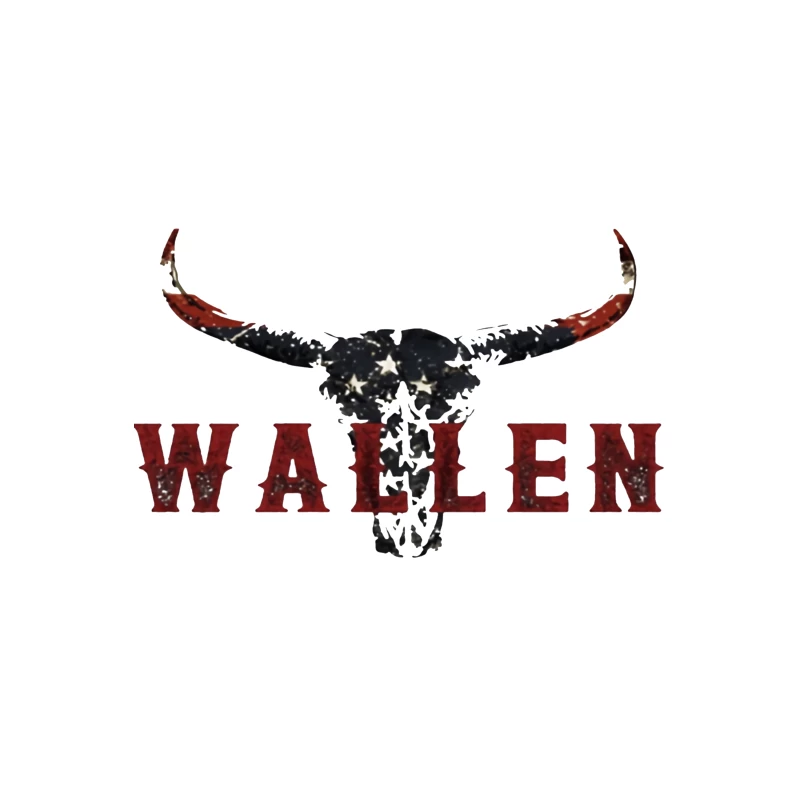 American Patriotic Western "Wallen" Logo with Flag-Patterned Bull Skull Tapestry