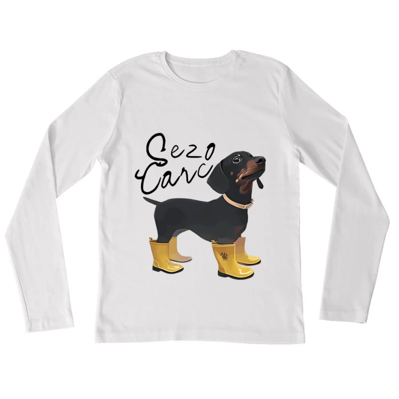 Dackel mit gelben Gummistiefeln Damen Langarm T-Shirt