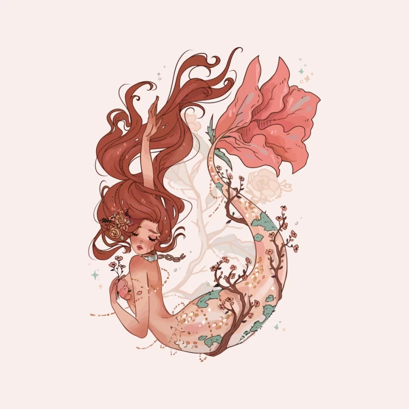 Enchanting Pastel Mermaid with Floral Accents Pin