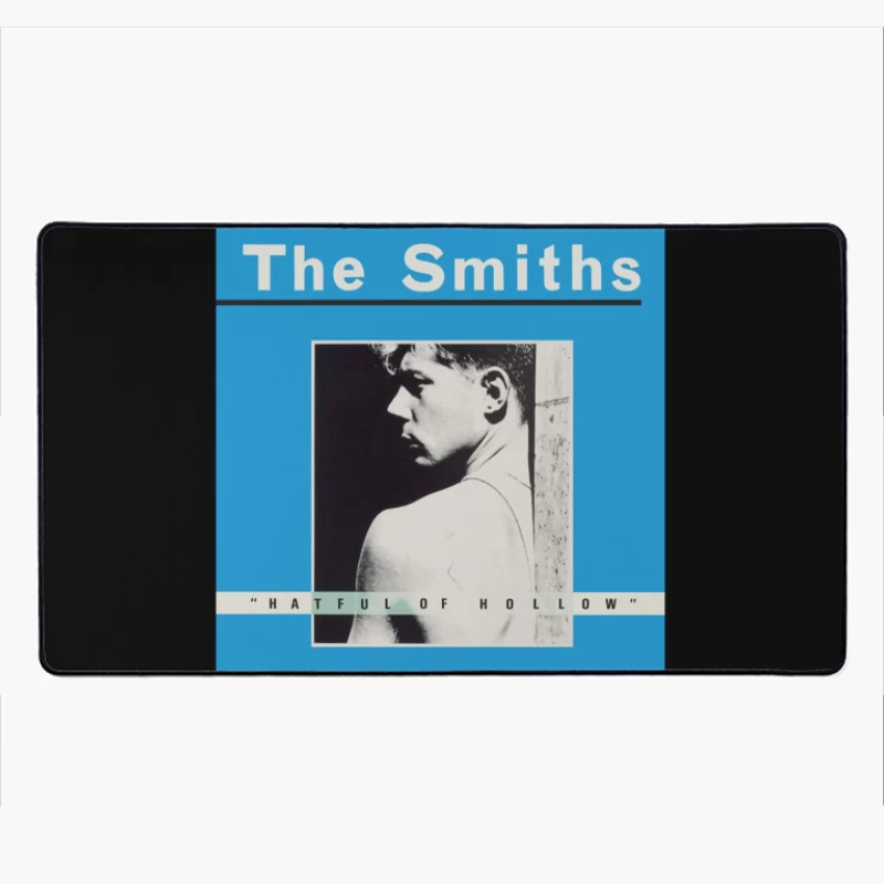 The Smiths "Hatful of Hollow" Album Cover with Black and White Portrait on Blue Background Desk Mat