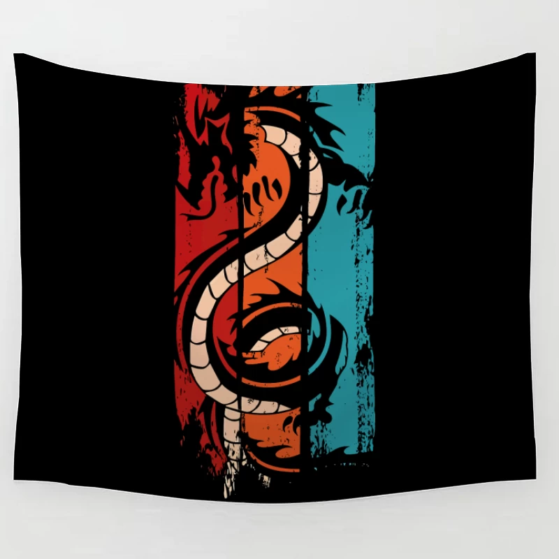 Tri-Color Dragon: Retro Tribal Vibes Tapestry